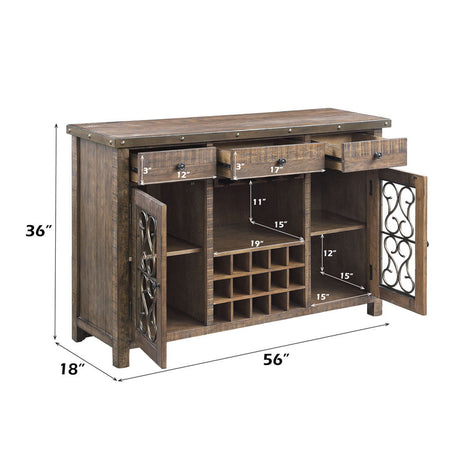 Raphaela - Server With Cup Holder & Wine Rack - Weathered Cherry