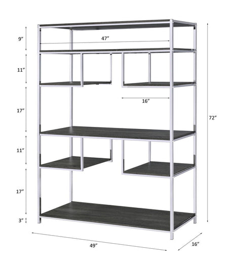 Vonara - Bookshelf - Rustic Gray Oak & Chrome