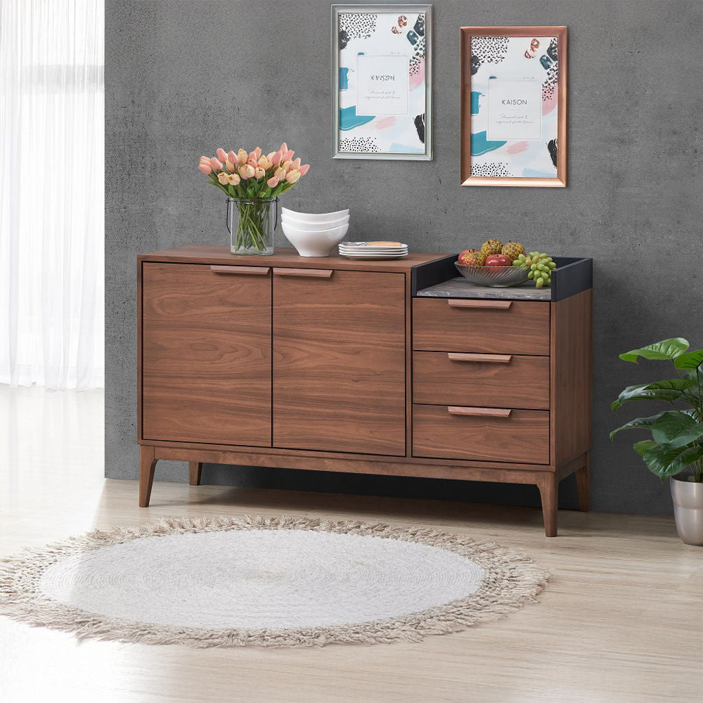Bevis - Server - Green Fabric & Walnut