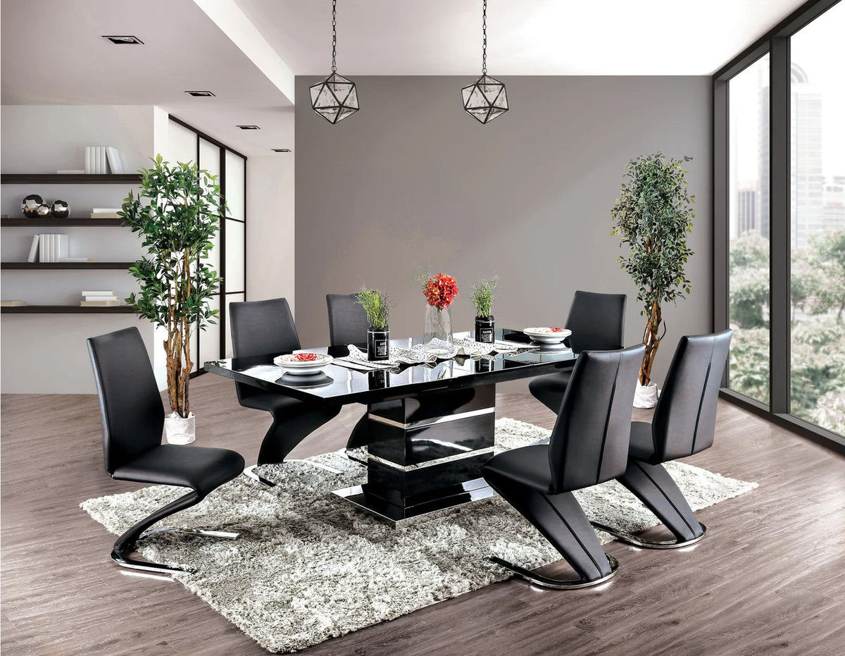 PLEXTON Glossy Black 7 Piece Dining Set