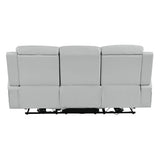 Elonzo - Power Motion Sofa With LED, Power Headrest & Speaker - Light Gray