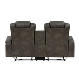 Tabor - Power Double Reclining Loveseat With Center Console, Power Headrests, Storage Arms And Cup Holders - Brownish Gray