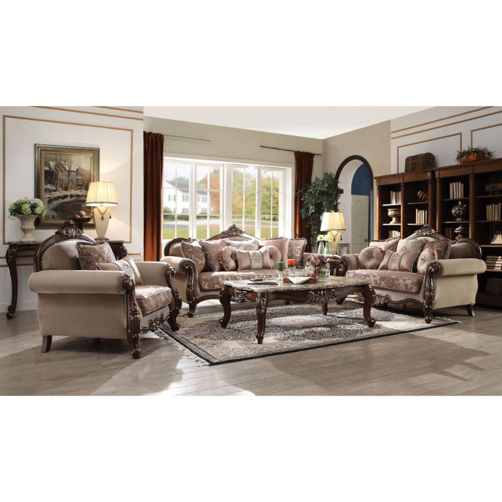 Mehadi - Sofa With 8 Pillows - Velvet & Walnut