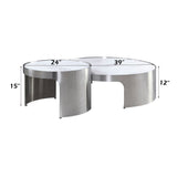 Abilene - Nesting Coffee Table Set - Marble Top & Brush Silver