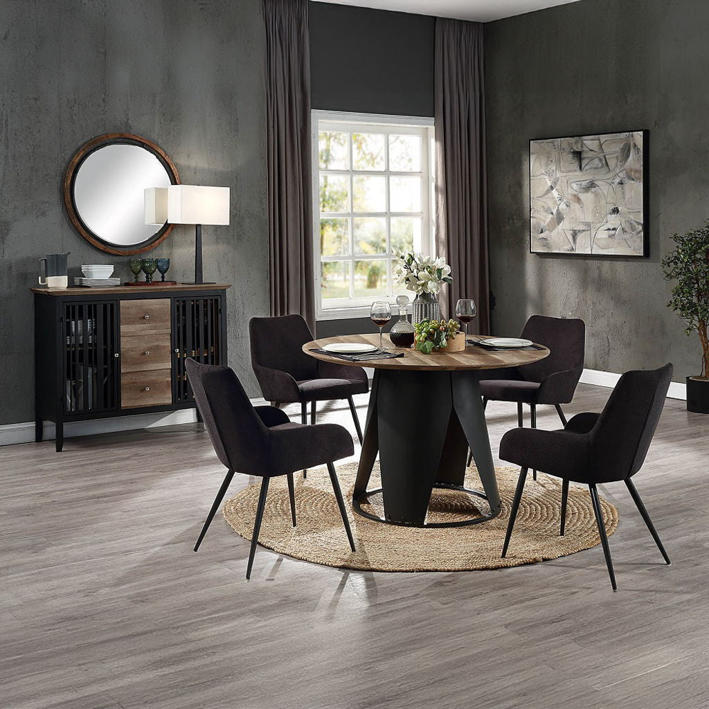 Zudora - Round Dining Table - Antique Oak & Black