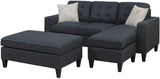 Bonnie Black Linen-Like Fabric Sectional With Ottoman