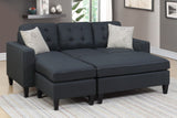 Bonnie Black Linen-Like Fabric Sectional With Ottoman
