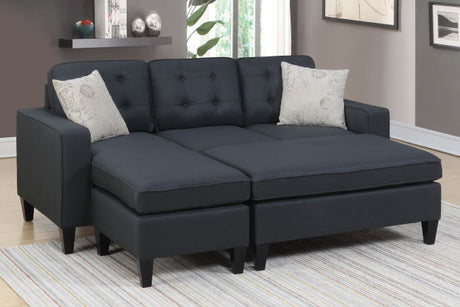 Bonnie Black Linen-Like Fabric Sectional With Ottoman