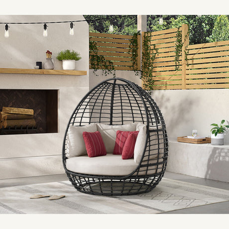 Playa - Twin Egg Chair With 3 Pillows - Dark Gray / Beige