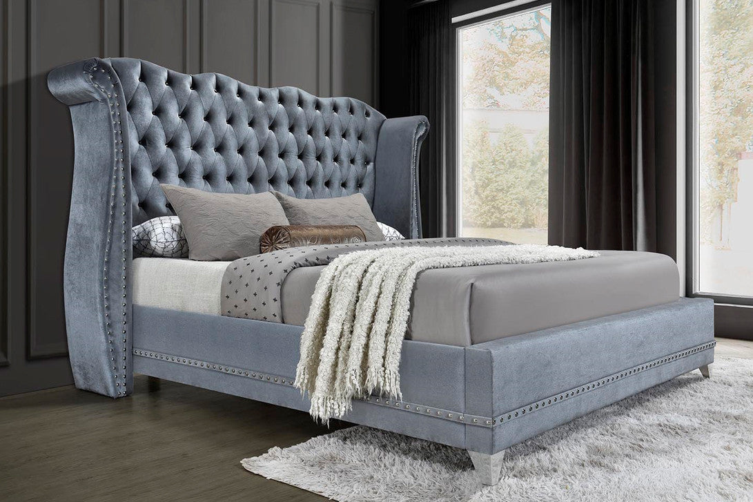 GORGIANA Grey Velvet 63" Height Platform Bed