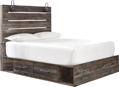 EMEK Brown 61" Height Storage Platform Bed with LED Light Sconces