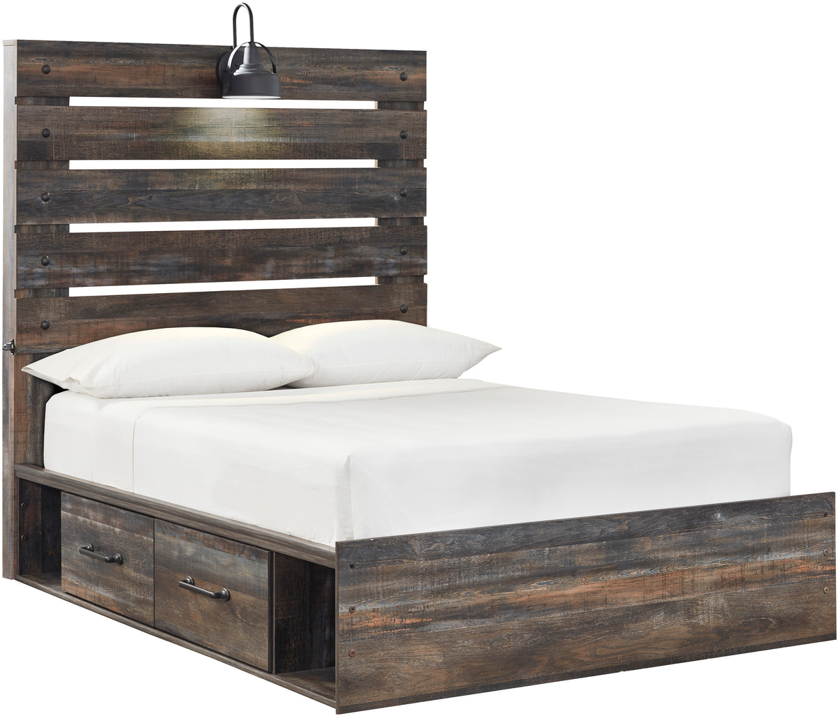 EMEK Brown 61" Height Storage Platform Bed with LED Light Sconces