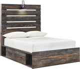 EMEK Brown 61" Height Storage Platform Bed with LED Light Sconces