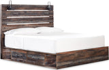 EMEK Brown 61" Height Storage Platform Bed with LED Light Sconces