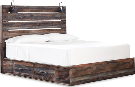 EMEK Brown 61" Height Storage Platform Bed with LED Light Sconces