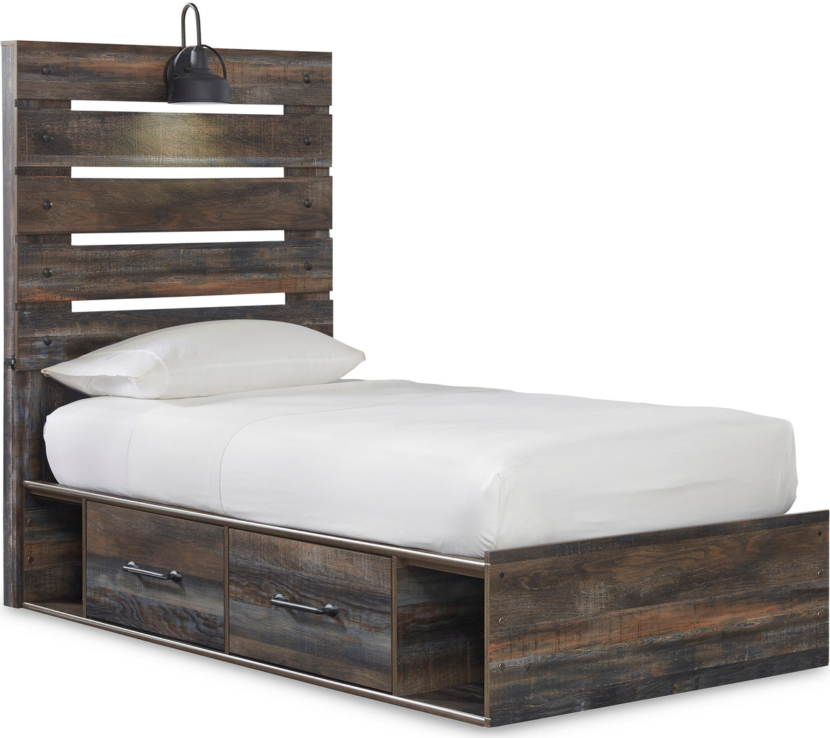 EMEK Brown 61" Height Storage Platform Bed with LED Light Sconces