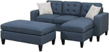 Bonnie Navy Linen-Like Fabric Sectional With Ottoman