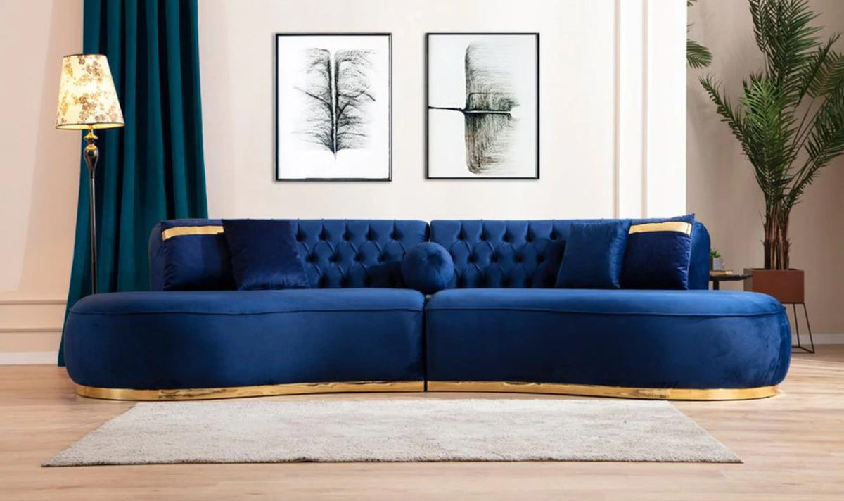 ANGELICA Blue Velvet 130" Wide Curved Sectional