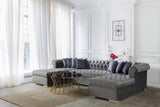 PACKARD Gray Velvet 141" Wide Double Chaise Sectional