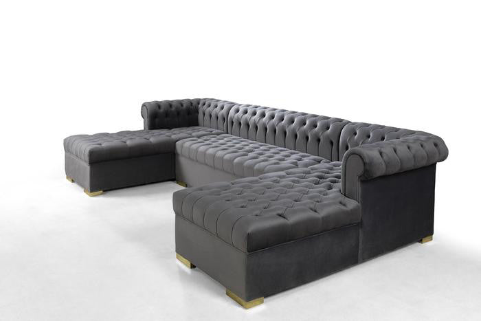 PACKARD Gray Velvet 141" Wide Double Chaise Sectional