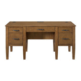 Portico - Half Pedestal Desk With Power / USB - Brown Oak