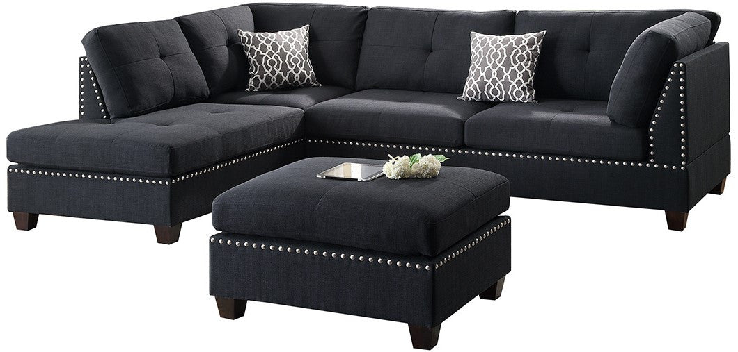 ARCATA Black 104" Wide Reversible Sectional with Ottoman