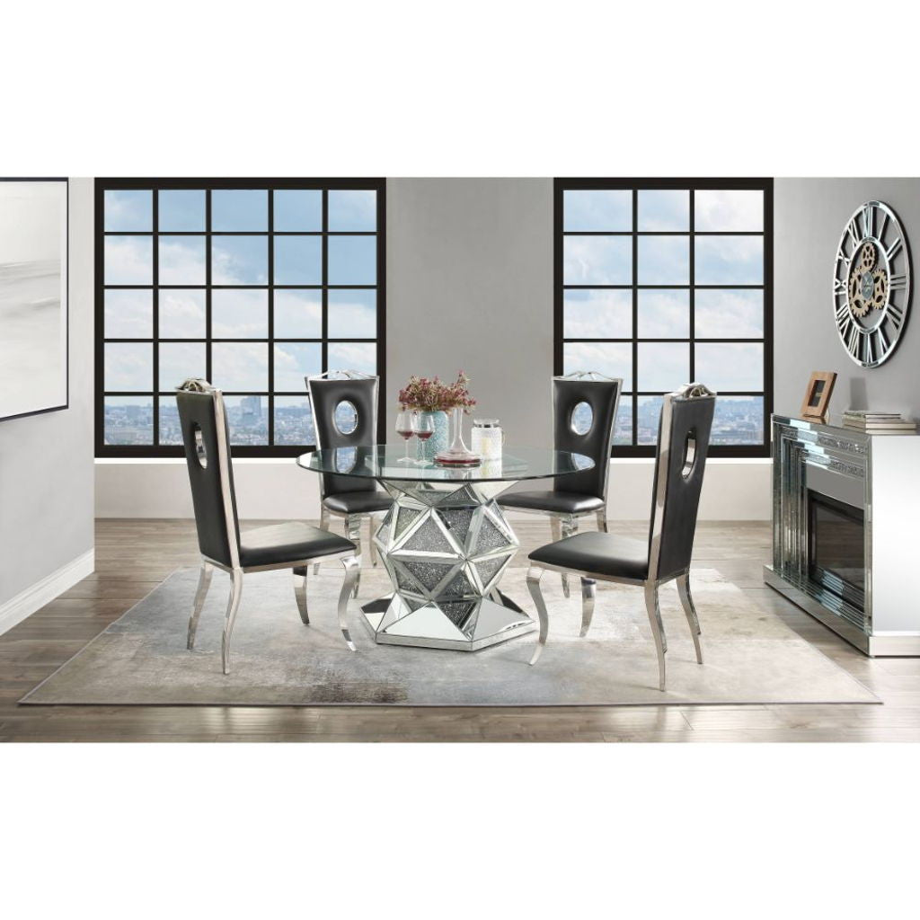 Noralie - 52" Round Dining Table - Mirrored & Faux Diamonds