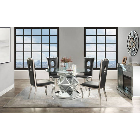 Noralie - 52" Round Dining Table - Mirrored & Faux Diamonds