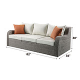 Salena - Patio Sofa With 2 Pillows & 2 Ottomans - Beige Fabric & Gray Wicker