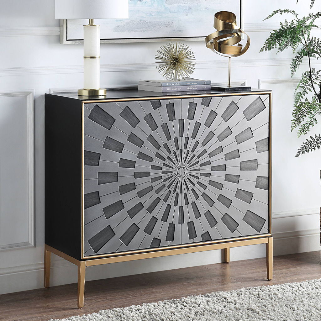 Quilla - Console Cabinet - Black, Gray & Brass