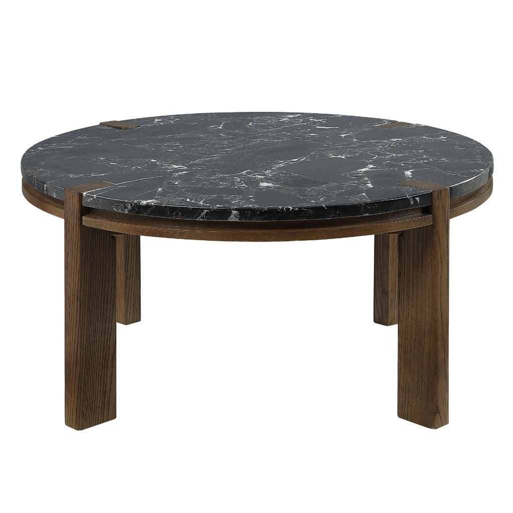 Estella - Coffee Table With Natural Marble Top - Black Top & Walnut
