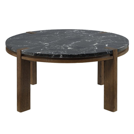 Estella - Coffee Table With Natural Marble Top - Black Top & Walnut