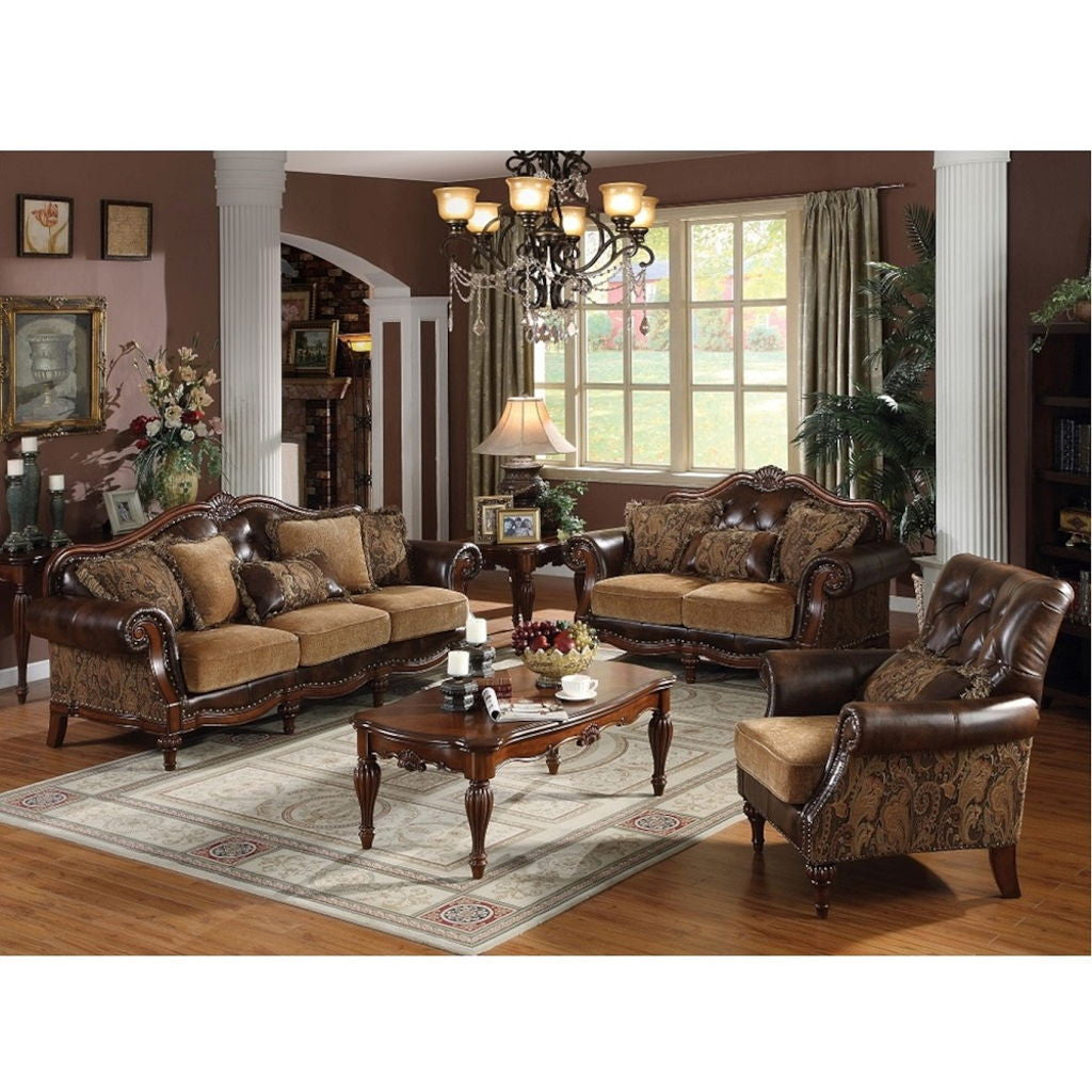 Dreena - Chair With Pillow - Two Tone Brown Synthetic Leather & Chenille Cherry