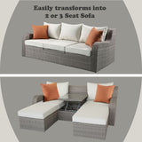 Salena - Patio Sofa With 2 Pillows & 2 Ottomans - Beige Fabric & Gray Wicker