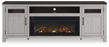 Darborn - 88" TV Stand With Electric Infrared Fireplace Insert - Gray / Brown
