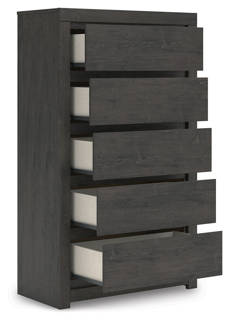 Fraluna - Five Drawer Chest - Charcoal