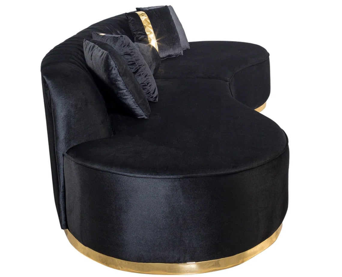 ANGELICA Black Velvet 130" Wide Curved Sectional