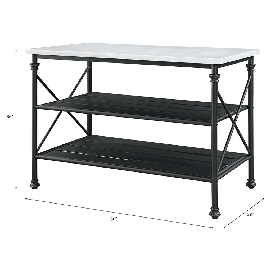 Brahm - Kitchen Island - White Marble Top & Gray