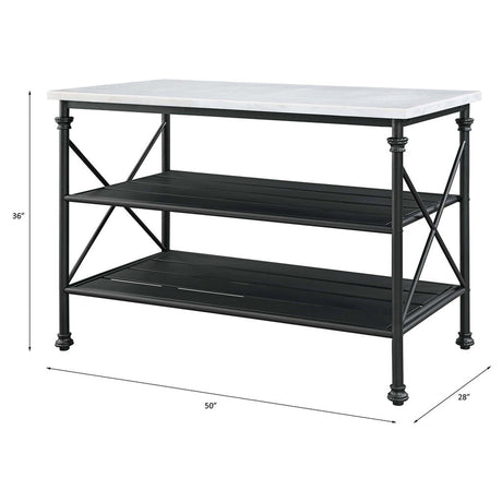 Brahm - Kitchen Island - White Marble Top & Gray