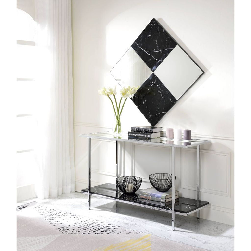 Angwin - Accent Mirror - Mirrored & Faux Marble Top