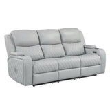 Elonzo - Power Motion Sofa With LED, Power Headrest & Speaker - Light Gray
