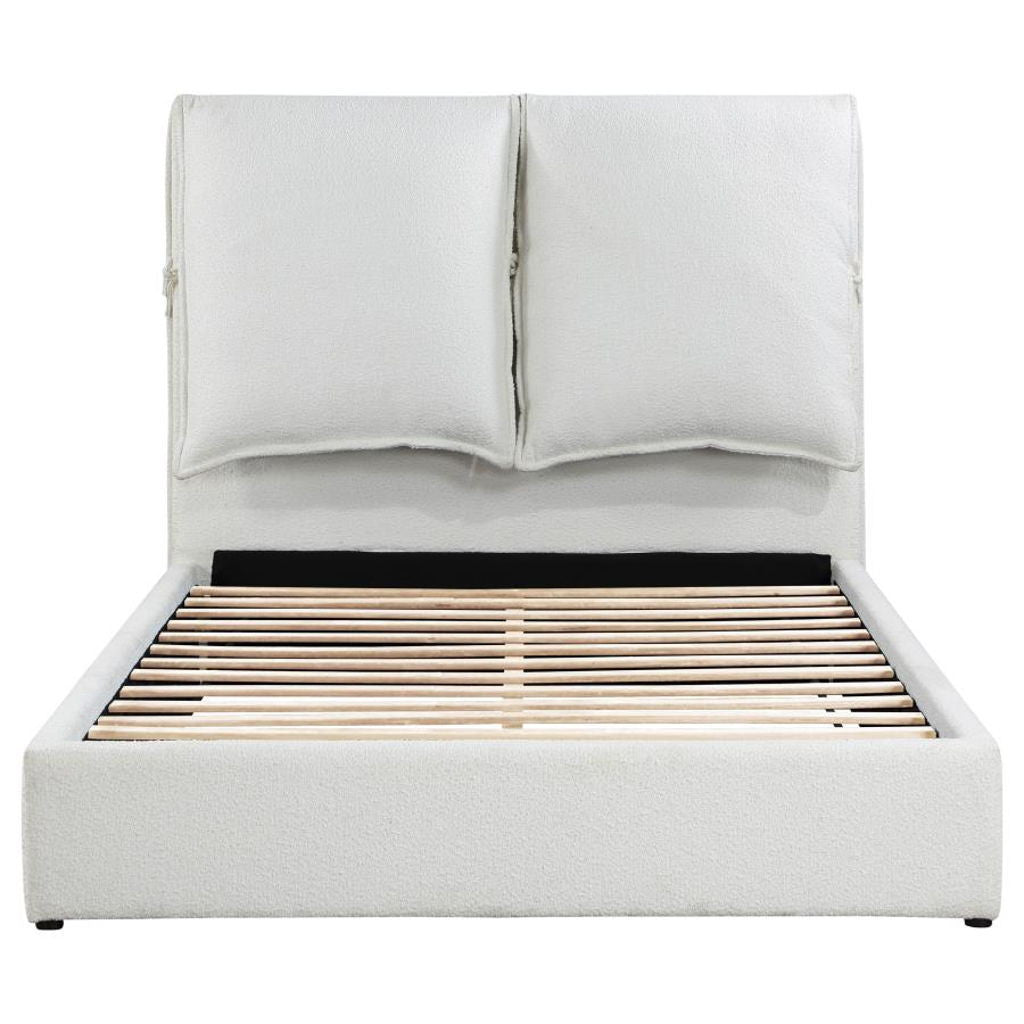 PURINA White Boucle Cloud Platform Bed with Pillow Headboard