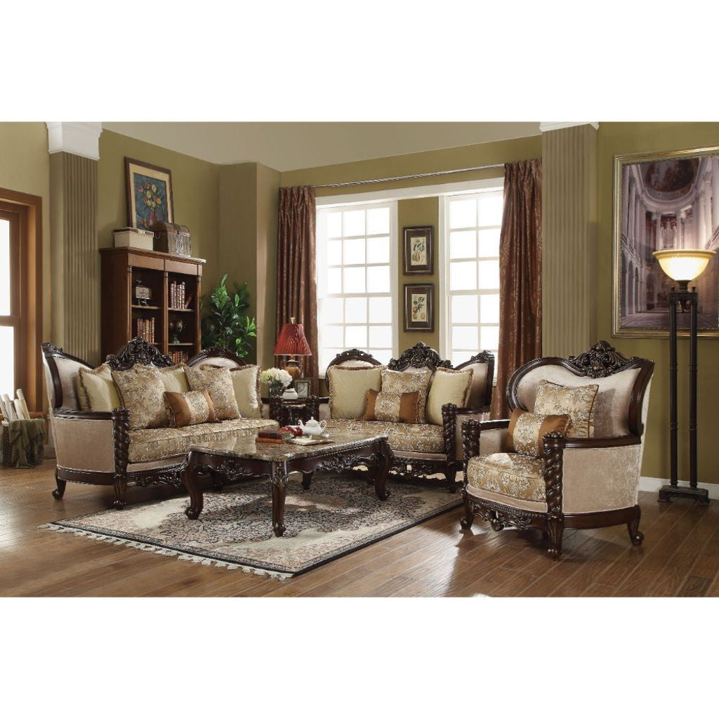 Devayne - Sofa With 6 Pillows (Same Lv01582) - Pattern Fabric & Dark Walnut