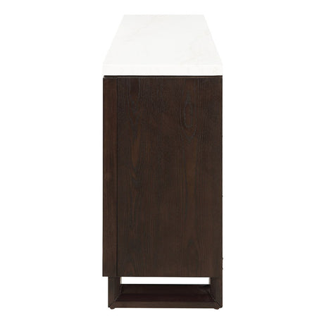 Edwyn - Server With Fireplace - Natural Marble Top & Espresso