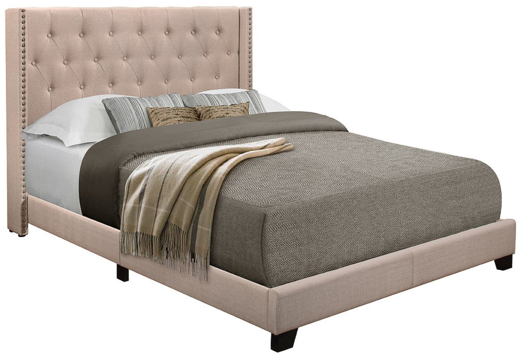 NONNA Beige Linen 45" Tall Tufted Platform Bed