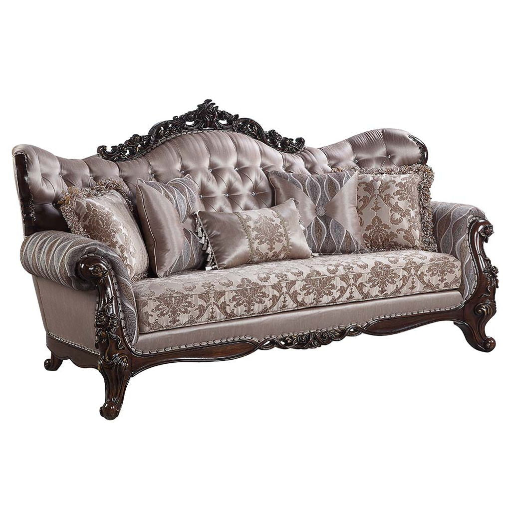 Benbek - Sofa With 5 Pillows - Fabric & Antique Oak