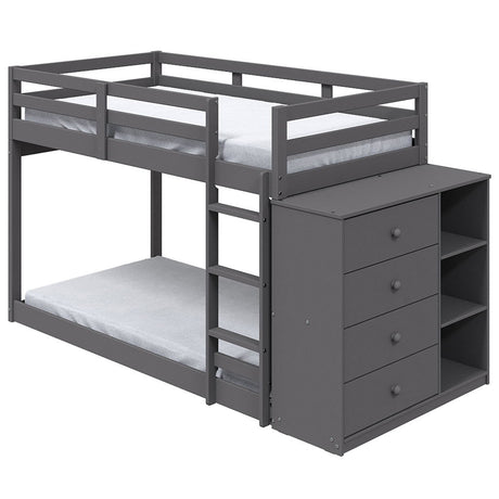Gaston - Twin Over Twin Bunk Bed With 4 Drawers & 3 Compartments - Gray