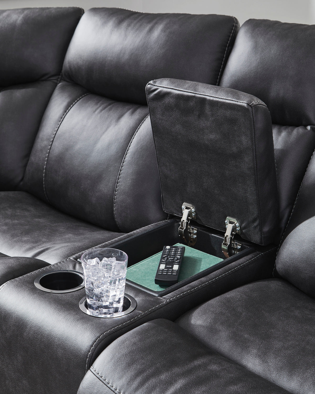 Voltage Faux Leather 103" x 116" 2-Piece Reclining Sectional With LED