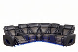 Cinema Black/Gray Power Reclining Sectional With LED & Bluetooth Speakers