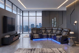 Cinema Black/Gray Power Reclining Sectional With LED & Bluetooth Speakers